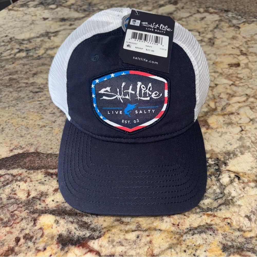 Salt Life Blue and White Snapback Hat NWT